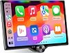Radio para auto Doble DIN de 10.1" QLED con Apple CarPlay y Android Auto inalámbricos, barra luminosa con sincronización de música, control en volante, Bluetooth, cámara de reversa, 240W, doble salida de subwoofer, radio, navegación, FM/AM 2