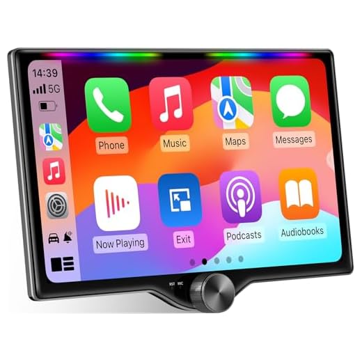 Kissound 10.1" QLED Double Din Car Stereo with Wireless Carplay & Android Auto, Music Sync Luminous Bar, SWC, Bluetooth, Backup Camera, 240W, Dual Subwoofer Output, Car Radio, Navigation, FM/AM