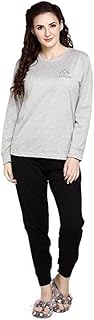 evolove Women's Cotton Full Sleeves Round Neck Night Suit Set/Top Pyjama Set Super Soft Comfortable (Grey & Black, WTSKLY1390GY-XL)-picture-15