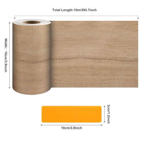 Image of JUNART Wood Grain Repair Tape(10cmx1000cm), Self-Adhesive Waterproof Realistic Textured Repair Duct Tape for Tables, Baseboards, Doors, Windows, and Floors with Plastic Scraper(Yellow Teak)