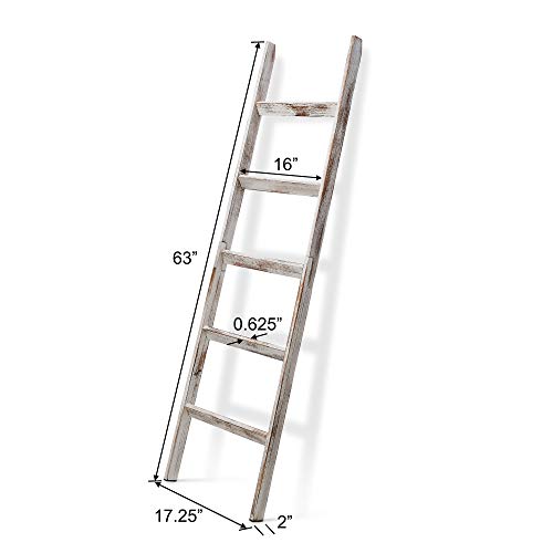 Short Birds Rustic 5ft Blanket Ladder - Farmhouse Home Decor - Quilt/Towels/Throw Wood - Decorative Shelf - Easy Assembly - Leaning - Padded - White Wash