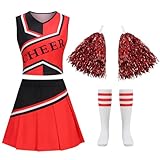 HAPNBCELE Cheerleader Outfit for Women Red Cheerleader Costume 4PCS Cheerleading Complete Outfits Party Halloween（Red,M）