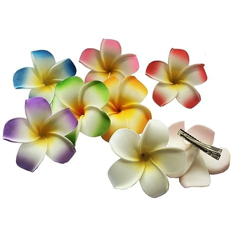 Miniatura 2 de 2 pinzas para el pelo hawaianas Frangipani Plumeria, cabeza de espuma, 2.8 in, color blanco y rosa