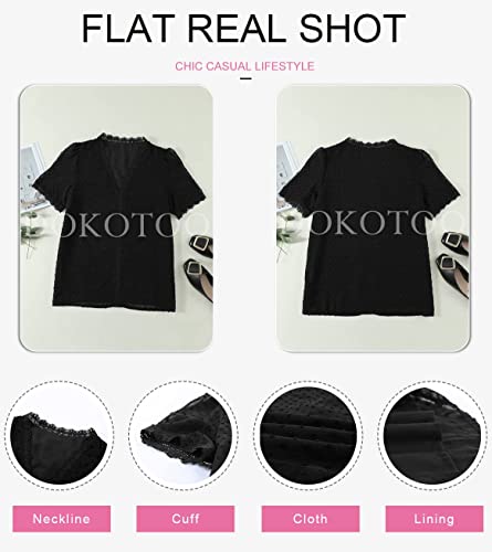 Dokotoo Damen Bluse Boho Spitze T-Shirt Tops Elegant Frühling Sommer V-Ausschnitt Oberteile Tunika Trachtenbluse, schwarz, XXL