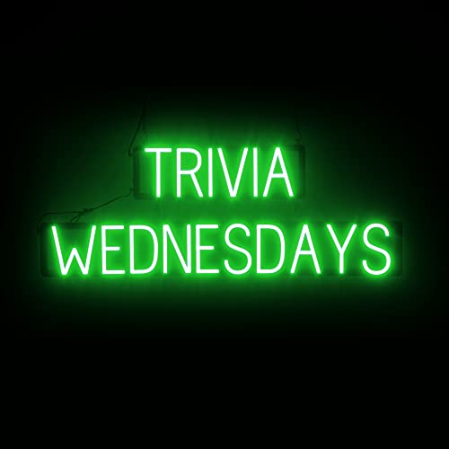 Image of SpellBrite LED Neon TRIVIA WEDNESDAYS Sign for Business - Green, 41 inch x 15 inch | Ultra-Bright Click-Together Signage for Bars & Restaurants, with Visibility from 500 ft - 8 Animations, 6 Brightness Levels