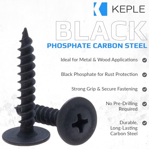 4.2mm x 32mm Wafer Head Self Tapping Screw, Black Phosphate, Modified Truss Head Wood Screws, Carbon Steel Fine Thread Phillips Drive, Pozi Flanged Head for Sheet Metal and Plasterboard (25 pcs)