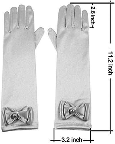 6 Pairs Combo#3 Kid Stretch Satin Long Finger Pearl Bow Dress Gloves for Girl Children Party4