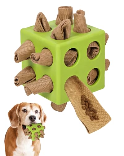 SJPNVUS Interactive Puzzle Dog Toy Encourage Natural Foraging Skill, Durable Dog Enrichment Toy Snuffle Cube Cloth Strip with Hide & Seek Food, Slow Feeder for Mind Stimulate & Stress Relief (Green)