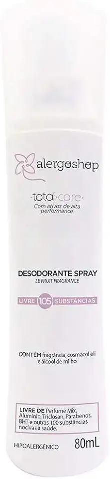 Alergoshop Desodorante Spray Feminino Hipoalergênico Total Care Livres de 105 Substâncias, Contém Inibidor Enzimático, Protege de Forma Natural
