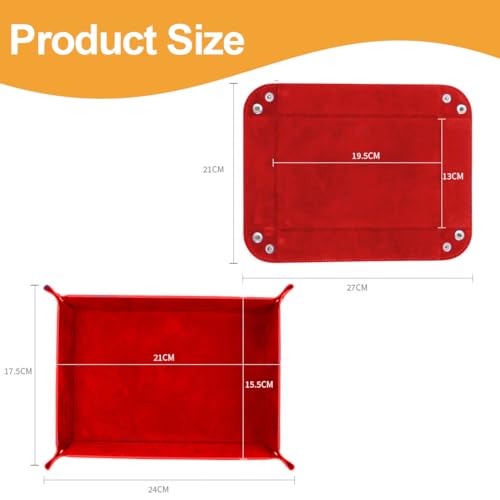 AORHOFJ 1 Stück Klappbares Würfeltablett Rechteckig PU Leder, Samt Würfelbrett für Dungeons & Dragons, RPG, D&D und andere Tabletop Spiele (Rot)