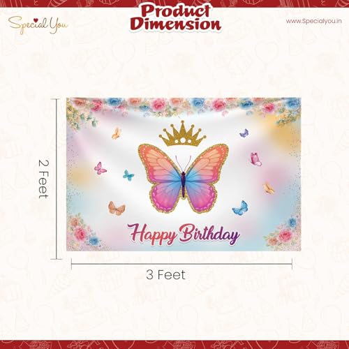 Image of SpecialYou.in Rubber Butterfly Theme Birthday Decoration Kit For Baby Girl, Pastel Balloons Decoration Kit With Multicolor Backdrop, Birthday Decor Items For Kids' Party- 59 Pcs