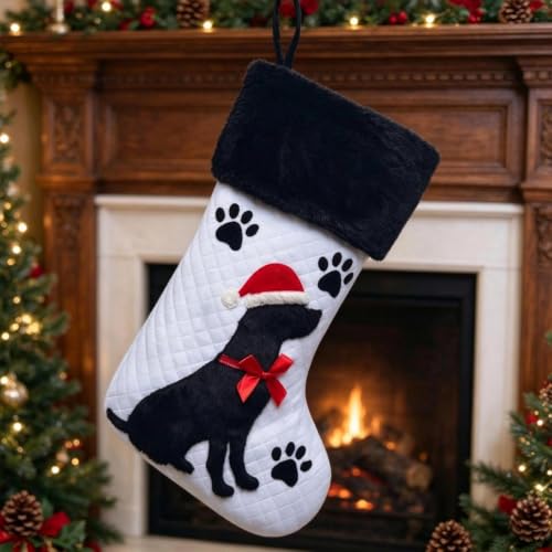 ETERAMUS Dog Christmas Stocking 20" with Black Doggy Paw for Pets Dogs Xmas Decor (Black Dog) - image 1