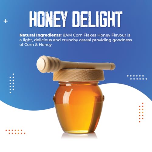 Image of 8AM Corn Flakes Honey 300 Gram (Pack Of 3), Golden Corns & Honey, No Cholesterol, Trans Fat, Artificial Additives, Iron & Calcium, Crunchy & Nutritious Whole Grain Breakfast Cereal