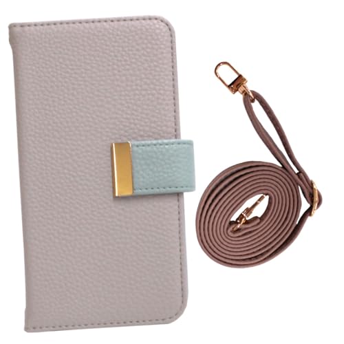 スマ通 Android One (S5) 対応 ケース ショルダー ストラップ付 手帳型 スマホ ケース カード収納 スタンド機能 ストラップホール かわいい 2WEY 本体(ベージュ/グリーン) (ストラップ:F-ブラウン) kaiser-A