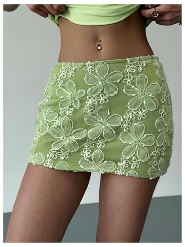 Floerns Women's Floral Mini Skirts Sheer Mesh Low Rise Night Out Bodycon Skirts2