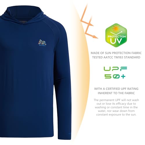 Image of Men's UPF 50+ Hoodie Shirt Long Sleeve Permanent UV Sun Protection Vented Tee Performance for Outdoor Hiking Fishing