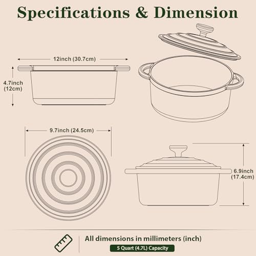QuliMetal Schmortopf aus Gusseisen, rund, weihnachtlicher Stil, 24 cm – Ansicht 3