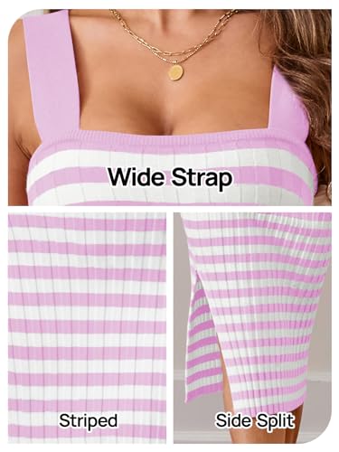 Image of MEROKEETY Womens Summer Striped Bodycon Ribbed Knit Midi Sweater Dress 2026 | Sleeveless Long Tank Dress, Soft, Stretchable, Maternity, Baby Shower, Gender Reveal, Bump Friendly, Beach, Vacation Outfit