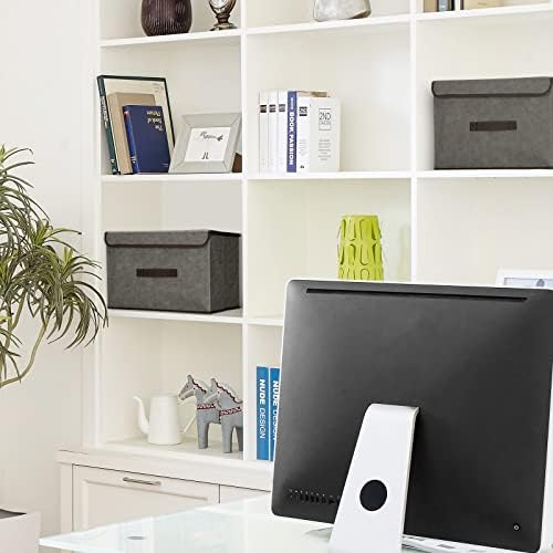 Lifeforce Set of 3 Foldable Fabric Storage Boxes with Lid, 20.5-Litre Capacity per Box, Wardrobe Storage Organiser with Sturdy Handles, Storage Bins for Toys, Clothes, Books, Closet, Office(Dark Grey)