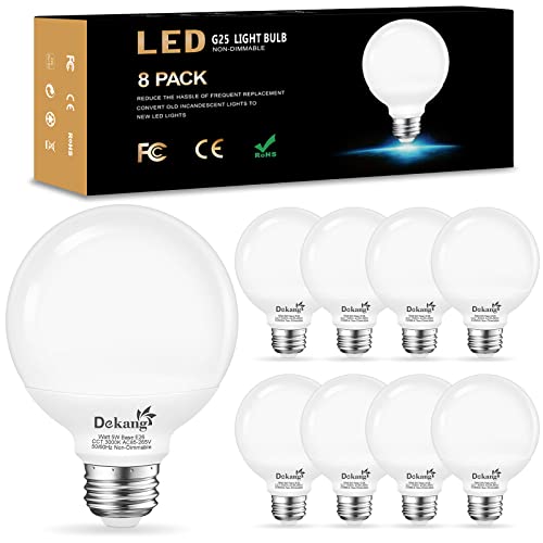 Image of 8 Pack G25 LED Bathroom Light Bulbs 3000K Soft White E26 Base 60W | 500LM, 5W, CRI 85+, Non-dimmable Standard Base LED Globe Light bulbs for Bathroom Vanity Mirror
