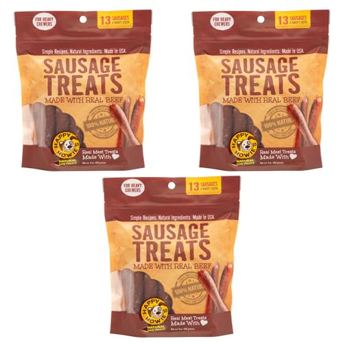 Happy Howie's Sausage Treats - Healthy Dog Treats, Flavorful Slow Cooked Beef, Natural Ingredients, Chewy Dog Treats, Hormone Free - Beef, (Pack of 3)
