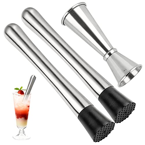 2PCS Muddler Bar Tool+1PCS DoubleCocktail Jigger 1 Ounce X 2 Ounce& Stainless Steel Cocktail Muddler 8