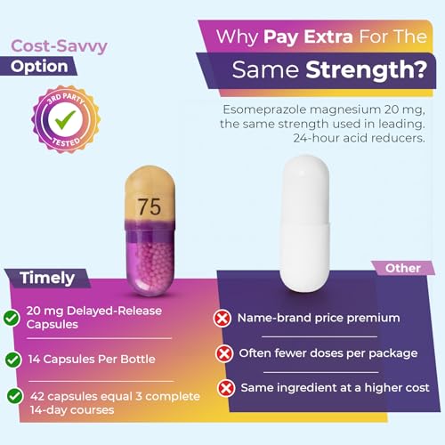TIME-Cap Labs 42 Capsules Esomeprazole Magnesium 20mg Delayed Release - Acid Reducer & Frequent Heartburn Relief for Adults, Helps with Acid Reflux & Heartburn