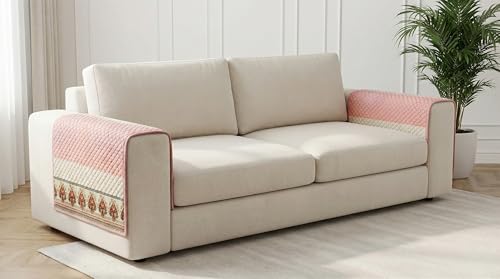 Image of Velvet Sofa Arm Cover Set of 2 Pcs | Anti Skid Anti Slip | Printed Pink | Washable Armrest Protector
