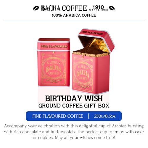 Bacha Coffee | Birthday Wish Fine Flavoured, Ground Beans, Medium Roast, 100% Arabica Specialty Coffee, 250g Signature Nomad Collection, Gift Box
