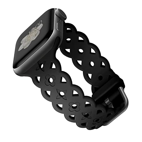Recoppa Silikon Armband kompatibel mit Apple Watch 38mm 40mm 41mm 42mm 44mm 45mm 49mm, mit Durchbrochenes Blumenmuster Atmungsaktives Ersatz Sport Band Damen für iWatch Ultra SE Series 8 7 6 5 4 3 2 1 Cover