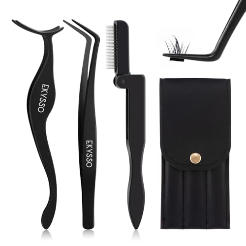 EKYSSO Lash Applicator Tools Set 3-IN-1 Lash Cluster Tweezers for DIY Individual Eyelash Clusters Tools with Case Comfort Grip for Precise DIY Eyelash Extension