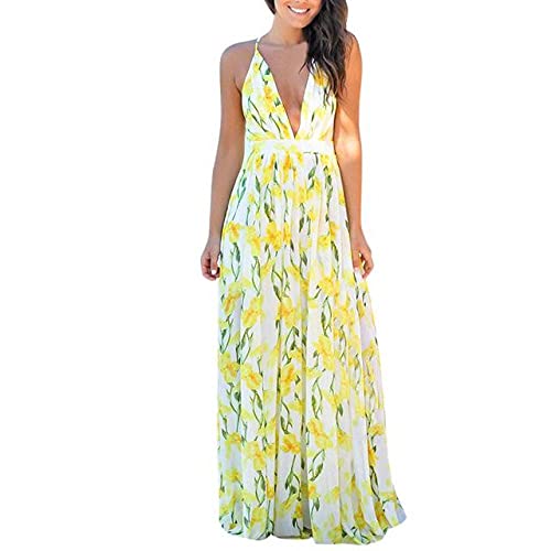 MOYAO Vestido largo de verano para mujer, cuello en V, bohemio, sin mangas, para fiesta, playa, vestido informal de verano, 6., S