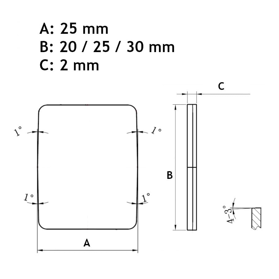 Plaquette carbure/insert 30x25x2mm (pour grattoir à plaquette Sandvik 620-25/620-2530)