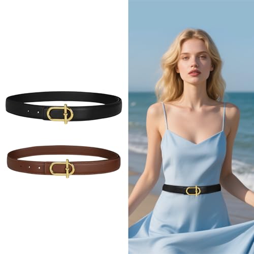 Image of Aurolran Women's Leather Belt with Buckle - Ideal for Dresses, Jeans, and Coats