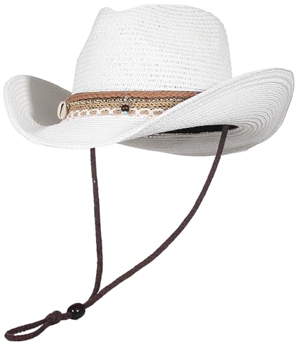 EOZY Damern Strohhut Breite Krempe Cowboyhut Sommer Sonnenhut Strandhut (Weiß, One Size)