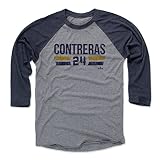 500 LEVEL William Contreras Milwaukee Font Men's Baseball T-Shirt (Navy/Heather Gray, S)
