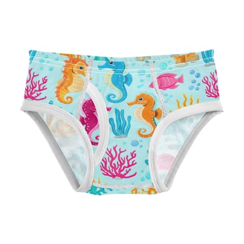 CHIFIGNO Boys' Briefs Cute Seahorse Coral Blue Little Boy Underwear Printed Cotton Underwear Briefs