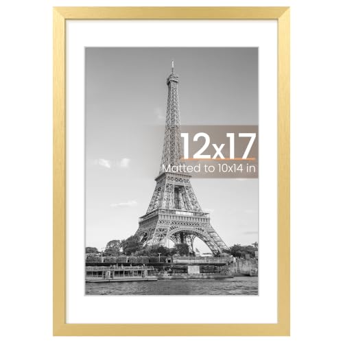Image of upsimples 12x17 Picture Frame, Display Pictures 10x14 with Mat or 12x17 Without, Wall Hanging Photo Frame, Gold, 1 Pack