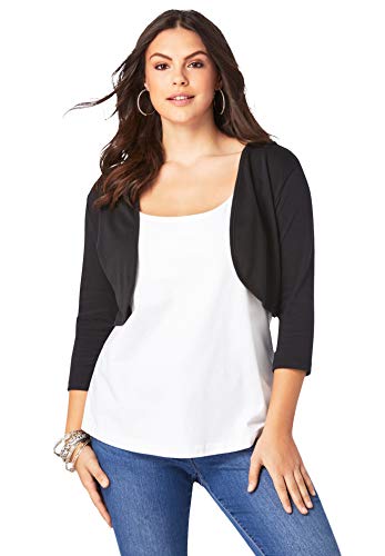 Roamans Women's Plus Size Bolero Cardigan with Three-Quarter Sleeves Shrug - 2X, Black