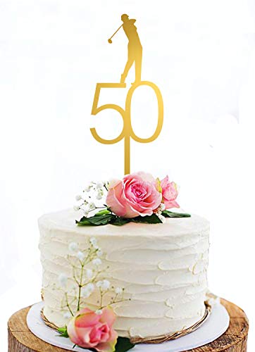 Personalized 50 Golf Happy Birthday Cake Topper - Unique Fifty 50Th Gold Acrylic