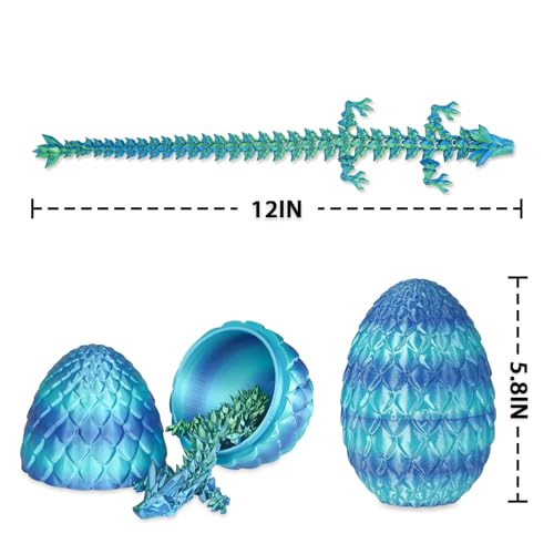 Überraschungs-Drachenei mit Drache im Inneren Geschenke für Kinder und Erwachsene 3D-gedrucktes Fidget-Spielzeug perfekt für Weihnachten Ostern Geburtstage Deko Stressabbau(Meeresblau, Mittel)
