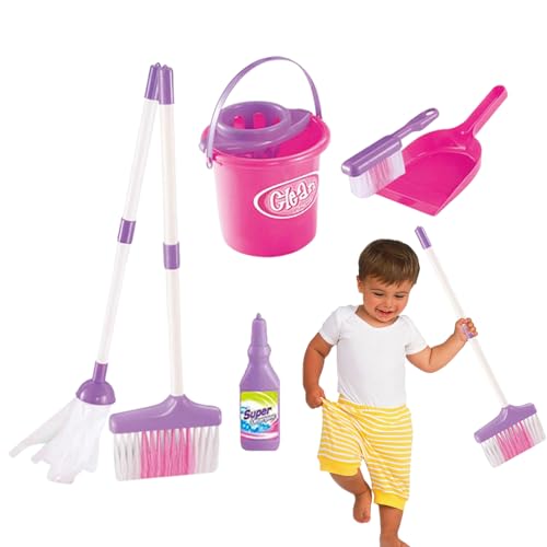 De Limpieza De Juguetes para Niños: De rol Doméstico para Niñas Y Niños De 3 Años En Adelante, Incluye Escoba, Fregona, Cepillo, Recogedor, Cubo Y Señal De Advertencia, Práctico Juguete ST