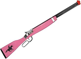 PARRIS CLASSIC QUALITY TOYS EST. 1936 Cowgirl Saddle Rifle, Silver Plated Lever Action, Pink Wood Stock, Die-Cast Mechanism, Fun Play Action Toy