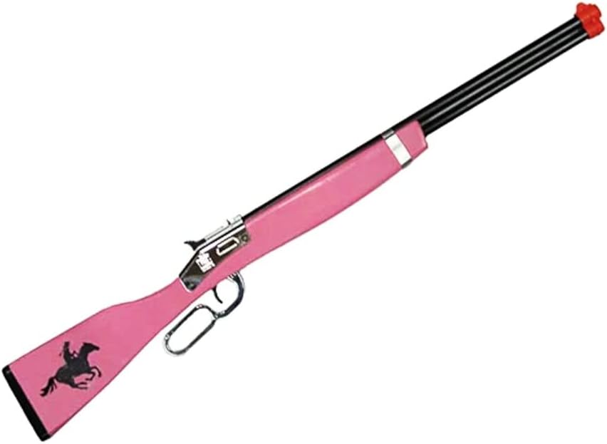 PARRIS CLASSIC QUALITY TOYS EST. 1936 Cowgirl Saddle Rifle, Silver Plated Lever Action, Pink Wood Stock, Die-Cast Mechanism, Fun Play Action Toy