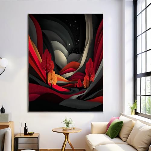 Affiche vagues géométriques rouge GDJSMIN 80x120 cm | Tableau toile salon