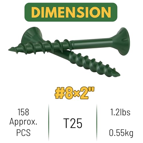 Image of WELLOCKS #8 x 2 in Green Deck Screws, 1.2 lbs with T25 Bit | Green Epoxy Coated Screws with T25 Bit for Outdoor Fences, Decks, Trim, and Treated Lumber.