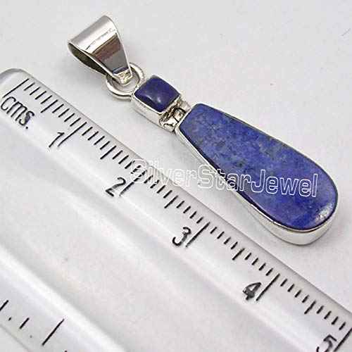 Genuine Lapis Lazuli Necklace Pendant 1.5" 925 Pure Silver Handcrafted Art3