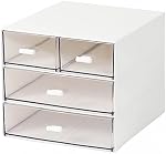 MILULUGO Makeup Organizer with 4 Drawers, Desk Organizer, Cosmetics Storage Box for nail polish, Lipstick, Brushes, Jewelry, Skincare, Bathroom Organization Boxes - White