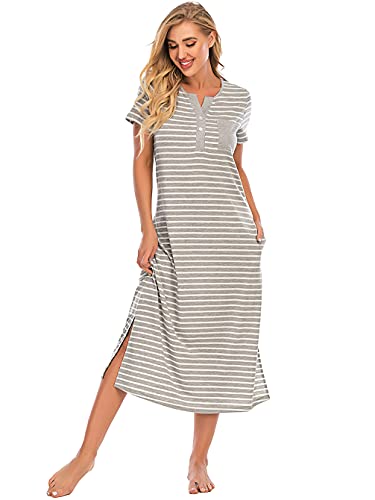 Chemise de nuit longue femme robe de chambre rayée vêtement d'intérieur été