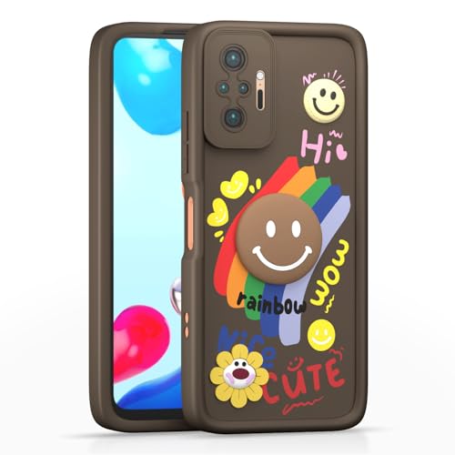 Image of Pikkme Back Cover for Redmi Note 10 Pro /Note 10 Pro Max | Soft Silicone| Cute Rainbow Smile & 3D Cartoon Flower Design | Shockproof Raised Camera Protection Bumper Case (Brown)